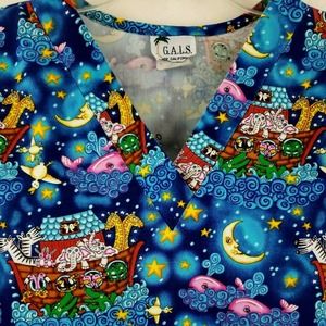 Scrub Top Noahs Ark Vet Pets Moon Stars
